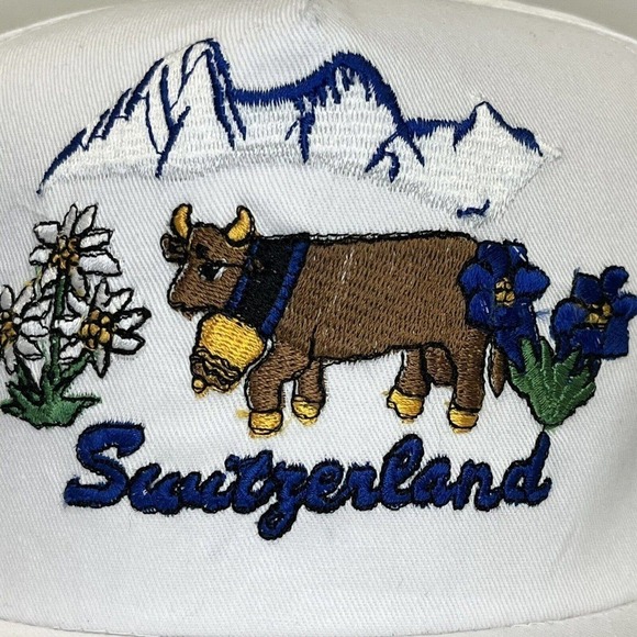 VINTAGE switzerland hat cap white snapback cow swiss alps mountains - Picture 2 of 11